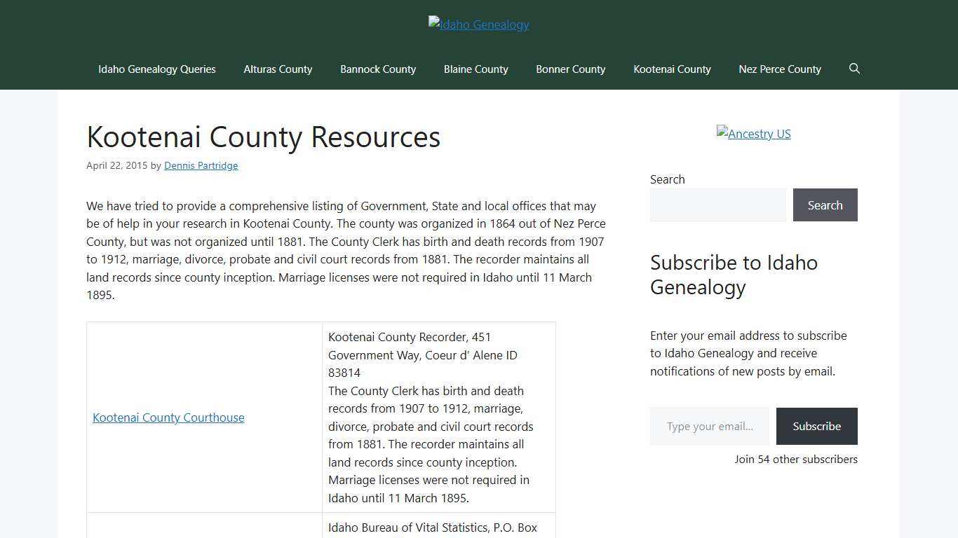 Kootenai County Resources – Idaho Genealogy